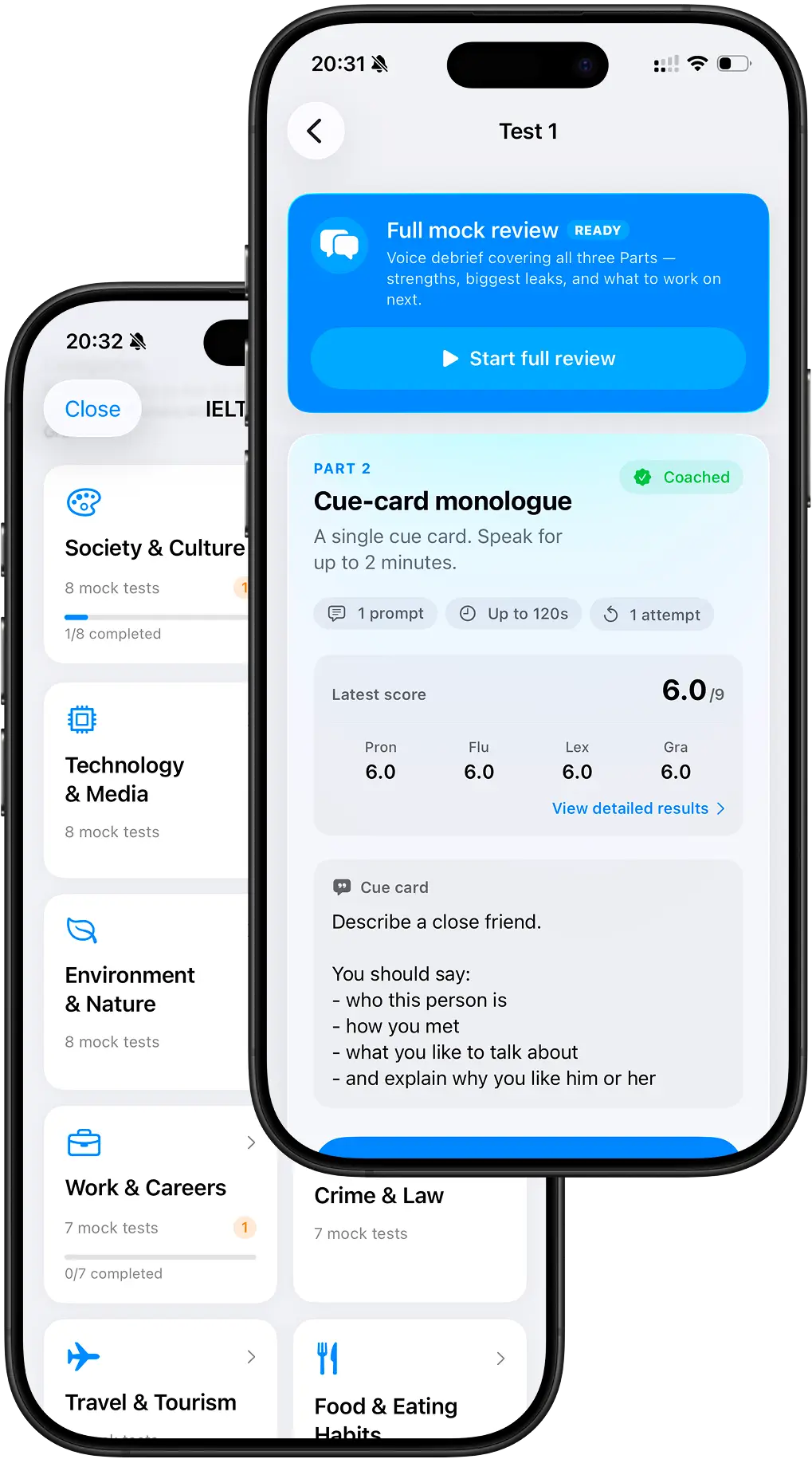 JustTalk IELTS Speaking mock test on mobile